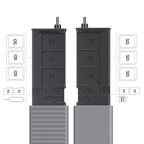 Cititor de carduri UGREEN Card Reader CM856 (55899), USB/Type-C to 6x SD, 2x TF, 1x Nano SIM, cu Memory Box, 170MB/s, Integrat Cable, gri