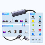 Adaptor UGREEN Video Capture Card CM629 (15389), USB/Type-C to HDMI, 2K@30Hz, Low Latency, Universal Compatibility