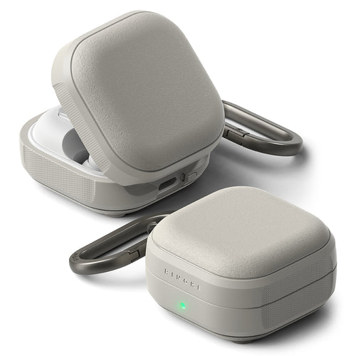 Husa pentru pentru Samsung Galaxy Buds 4 / Buds 4 Pro, Non-Slip Texture, Carabiner Hole, Ringke, gri