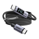 Cablu UGREEN de date (65866), Type-C to Type-C, Incarcare rapida, Afisaj LED, 240W, 48V/5A, 480Mbps, Nylon Braided, 1m, gri