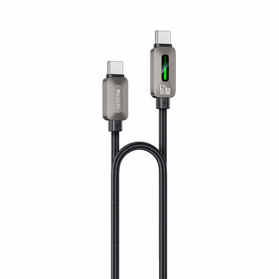 Cablu Yesido de date (CA198), Type-C to Type-C, 60W, 3A, 1.2m, Zinc Alloy, Braided Cable, negru
