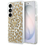 Husa pentru Samsung Galaxy S26, Guess IML Leopard Print Triangle MagSafe (GUHMS26SHLEGTGLW), maro