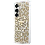 Husa pentru Samsung Galaxy S26, Guess IML Leopard Print Triangle MagSafe (GUHMS26SHLEGTGLW), maro