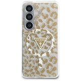 Husa pentru Samsung Galaxy S26, Guess IML Leopard Print Triangle MagSafe (GUHMS26SHLEGTGLW), maro