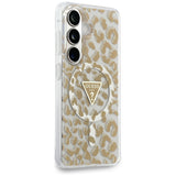 Husa pentru Samsung Galaxy S26, Guess IML Leopard Print Triangle MagSafe (GUHMS26SHLEGTGLW), maro