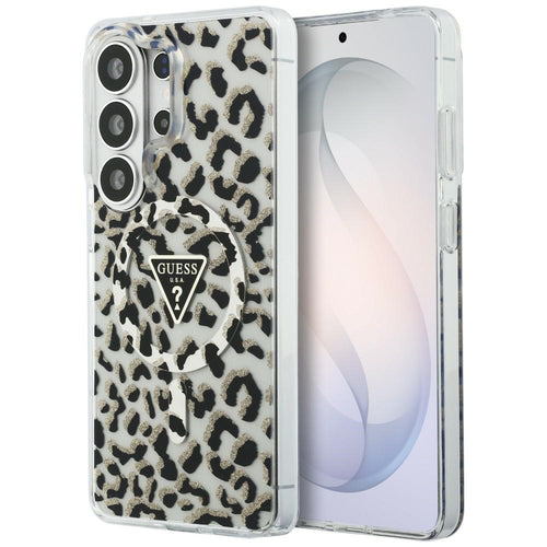 Husa pentru Samsung Galaxy S26 Ultra, Guess IML Leopard Print Triangle MagSafe (GUHMS26LHLEGTGLK), negru