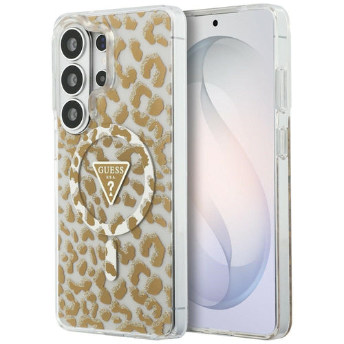Husa pentru Samsung Galaxy S26 Ultra, Guess IML Leopard Print Triangle MagSafe (GUHMS26LHLEGTGLW), maro