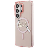 Husa pentru Samsung Galaxy S26 Ultra, Karl Lagerfeld IML Choupette Karl Script Logo MagSafe (KLHMS26L5HKSCAP), roz