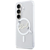 Husa pentru Samsung Galaxy S26, Karl Lagerfeld IML Choupette Karl Script Logo MagSafe (KLHMS26S5HKSCAH), alb
