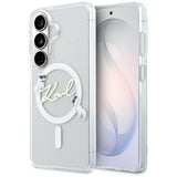Husa pentru Samsung Galaxy S26, Karl Lagerfeld IML Choupette Karl Script Logo MagSafe (KLHMS26S5HKSCAH), alb