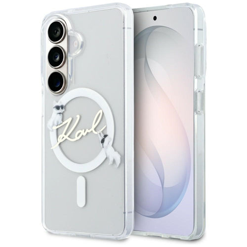 Husa pentru Samsung Galaxy S26, Karl Lagerfeld IML Choupette Karl Script Logo MagSafe (KLHMS26S5HKSCAH), alb