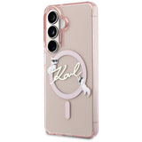 Husa pentru Samsung Galaxy S26, Karl Lagerfeld IML Choupette Karl Script Logo MagSafe (KLHMS26S5HKSCAP), roz