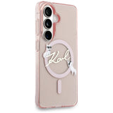 Husa pentru Samsung Galaxy S26, Karl Lagerfeld IML Choupette Karl Script Logo MagSafe (KLHMS26S5HKSCAP), roz