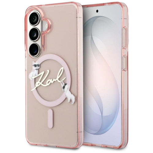 Husa pentru Samsung Galaxy S26, Karl Lagerfeld IML Choupette Karl Script Logo MagSafe (KLHMS26S5HKSCAP), roz