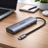 Hub USB UGREEN Docking station CM511 (75642), USB-C to 2x Type-C, 3x USB, Display Port, 5Gbps, PD 3.0, 100W, 4K@60Hz, gri