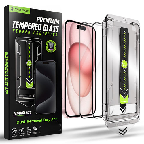 Folie de protectie pentru iPhone 15, Techsuit TitanGlass FullCover (2 pack)