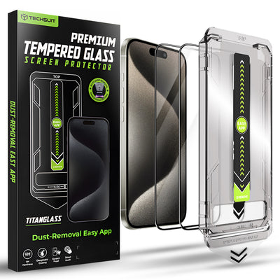 Folie de protectie pentru iPhone 15 Pro Max, Techsuit TitanGlass FullCover (2 pack)