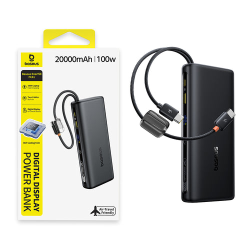 Baterie Externa Baseus Enerfill FC41 (E0028N03), Dual USB-C Cables, Incarcare Rapida, Afisaj Digital, 100W, 20000mAh