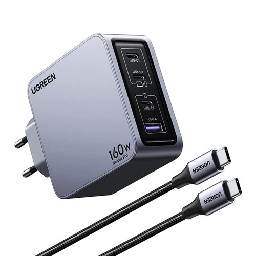 Incarcator retea UGREEN Nexode Pro X763 (25877), cu Type-C Cable, GaN, Incarcare rapida, USB, 3x Type-C, 160W, 3A, 1.5m, gri