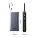Baterie externa UGREEN PB528 (55985B), 2x Integrat Cables, Incarcare rapida, Afisaj digital, USB, Type-C, 30W, 20000mAh, gri