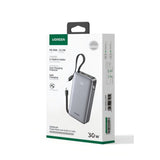 Baterie externa UGREEN PB528 (55985B), 2x Integrat Cables, Incarcare rapida, Afisaj digital, USB, Type-C, 30W, 20000mAh, gri