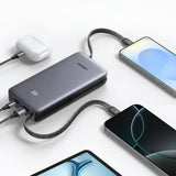 Baterie externa UGREEN PB528 (55985B), 2x Integrat Cables, Incarcare rapida, Afisaj digital, USB, Type-C, 30W, 20000mAh, gri