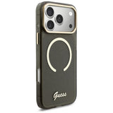 Husa pentru iPhone 17 Pro Max, Guess IML Glitter Script Strap MagSafe (GUHMP17X5HTGSMSK), negru