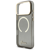 Husa pentru iPhone 17 Pro Max, Guess IML Glitter Script Strap MagSafe (GUHMP17X5HTGSMSK), negru