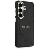 Husa pentru Samsung Galaxy S26, Guess Saffiano Peony Embossed Ring MagSafe (GUHMS26SPSAMSECK), negru