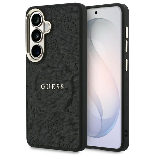 Husa pentru Samsung Galaxy S26, Guess Saffiano Peony Embossed Ring MagSafe (GUHMS26SPSAMSECK), negru
