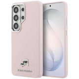 Husa pentru Samsung Galaxy S26 Ultra, Karl Lagerfeld Wrapped Grained Piele cu K&C Head Pin MagSafe (KLHMS26L6PFKCLP), roz