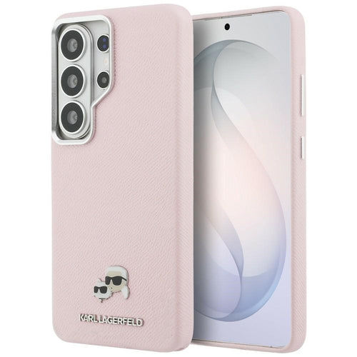 Husa pentru Samsung Galaxy S26 Ultra, Karl Lagerfeld Wrapped Grained Piele cu K&C Head Pin MagSafe (KLHMS26L6PFKCLP), roz