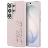 Husa pentru Samsung Galaxy S26 Ultra, Karl Lagerfeld Full Wrapped Grained Piele cu Signature Resin Logo (KLHCS26LPGFKSRSP), roz