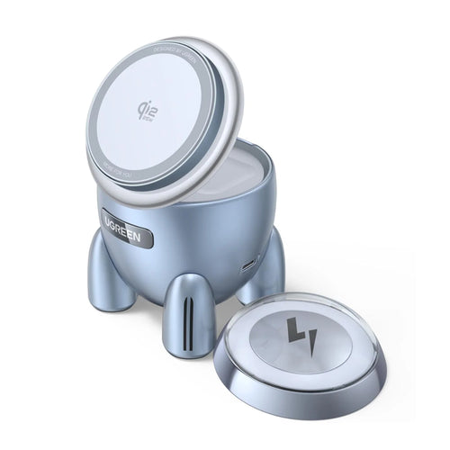 Incarcator wireless UGREEN W713 (65300), 2in1, Qi2, pentru iPhone, AirPods, Incarcare rapida, 25W, albastru