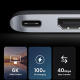 Hub USB UGREEN CM380 (80856), pentru MacBook, 2x USB-C to 2x USB, SD/TF, HDMI 4K, PD100W, Incarcare rapida, 40Gbps, gri