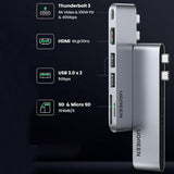 Hub USB UGREEN CM380 (80856), pentru MacBook, 2x USB-C to 2x USB, SD/TF, HDMI 4K, PD100W, Incarcare rapida, 40Gbps, gri