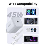 Incarcator retea UGREEN X524 (65055), cu Type-C Cable Included, USB-C, GaN, Incarcare rapida, 45W, alb