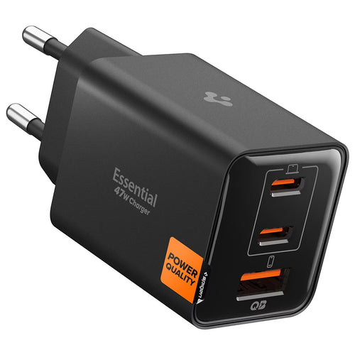 Incarcator retea Spigen Essential EE473EU (ACH09465), USB, 2x Type-C, Incarcare rapida, Quantum Boost, 47W, negru