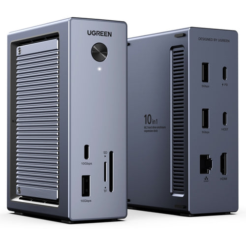 Hub USB UGREEN 10in1 Docking station CM923 (55735), 3x Type-C, 3x USB, SD/TF, RJ45, M.2 NVMe, HDMI, PD100W, 4K@60Hz, 10Gbps, gri
