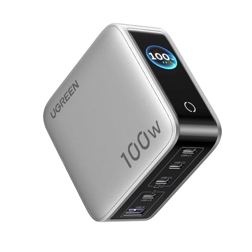 Statie de incarcare UGREEN X773 (65620B), GaN, Incarcare rapida, USB, 4x Type-C, cu Smart Afisaj digital, 100W, gri