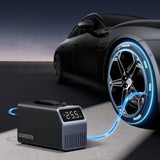 UGREEN portabil Tire Inflator ET723 (35976), Air Compressor, LED Display, Preset Pressure, Auto Shutoff, 4500mAh, Gri