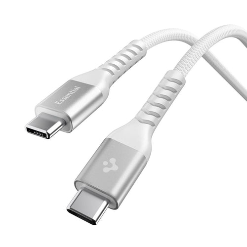 Cablu Spigen de date Essential EB10010CCA (ACA11102), Incarcare rapida, Type-C to Type-C, Nylon Cable, 100W, 480Mbps, 1m, alb