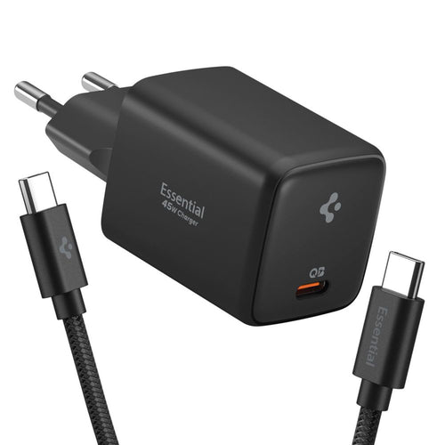 Incarcator retea Spigen Essential EE451EU (ACH09474), USB-C cu Type-C Cable, Incarcare rapida, Quantum Boost, 45W, negru