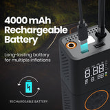 Techsuit Car Compressor GoInflate (AI1), Wireless, cu Flashlight, 4000mAh, Baterie externa, 17L/min Airflow, 150PSI, Negru