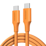Cablu UGREEN de date L502 (95493), Type-C to Type-C, Incarcare rapida, 5A, 100W, 480Mbps, 1m, Nylon, portocaliu