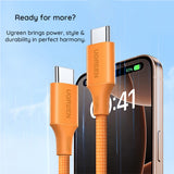Cablu UGREEN de date L502 (95493), Type-C to Type-C, Incarcare rapida, 5A, 100W, 480Mbps, 1m, Nylon, portocaliu