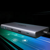 Hub USB UGREEN CM639 (15534), Type-C to 3x USB, 2x Type-C, 2x HDMI, RJ45, SD/TF Card, PD100W, 1000Mbps, 8K, gri