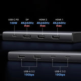 Hub USB UGREEN CM639 (35625), Type-C to 2x USB, 3x USB-C, 2x HDMI, 1x DisplayPort, 4K@30 Hz, PD100W, 10Gbps, negru