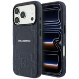 Husa pentru iPhone 17 Pro, Karl Lagerfeld Leather KL Monogram Logo MagSafe (KLHMP17L5PGKLMCB), albastru