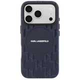 Husa pentru iPhone 17 Pro, Karl Lagerfeld Leather KL Monogram Logo MagSafe (KLHMP17L5PGKLMCB), albastru